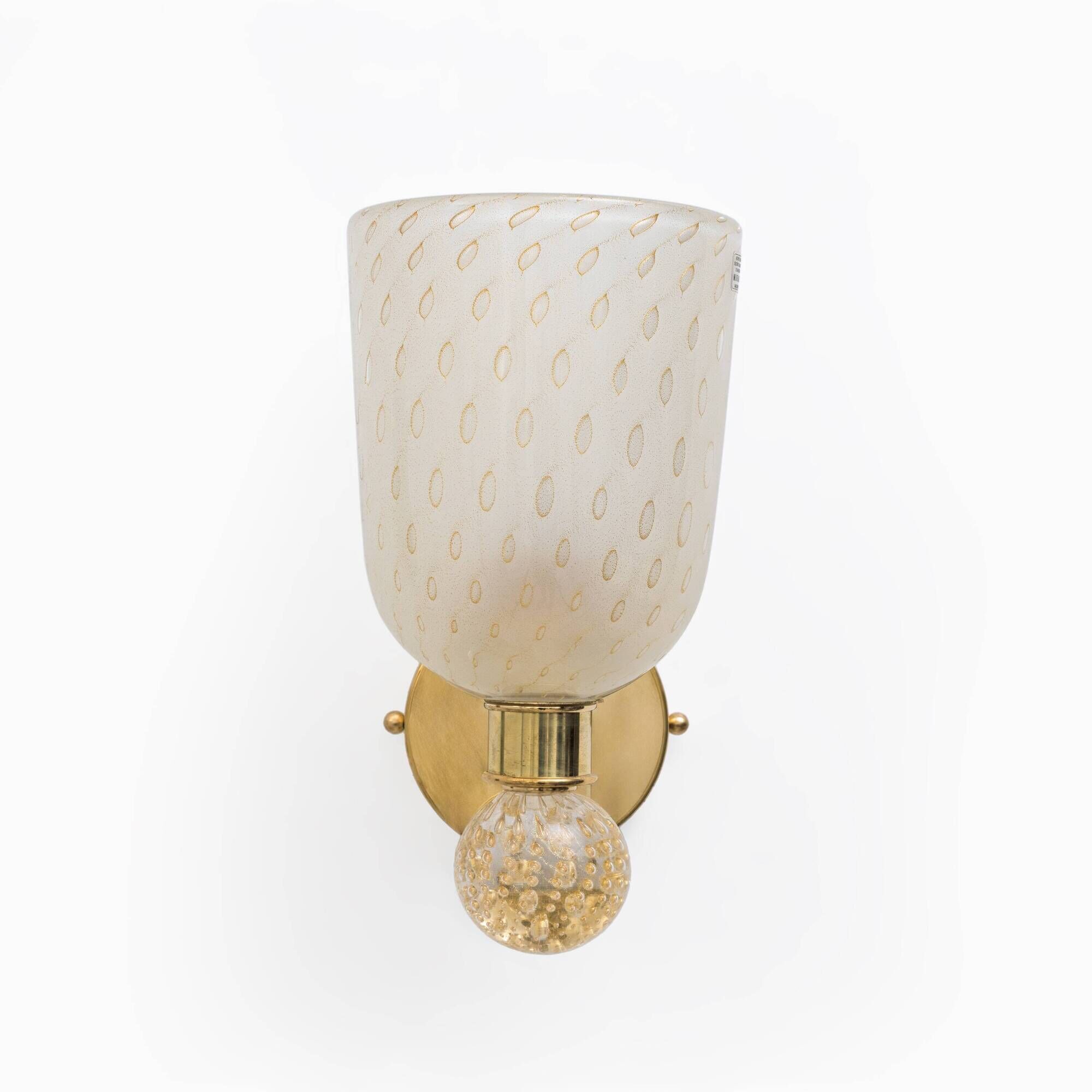 Pair of Murano Pulegoso Glass and Brass Wall Sconces, Italy