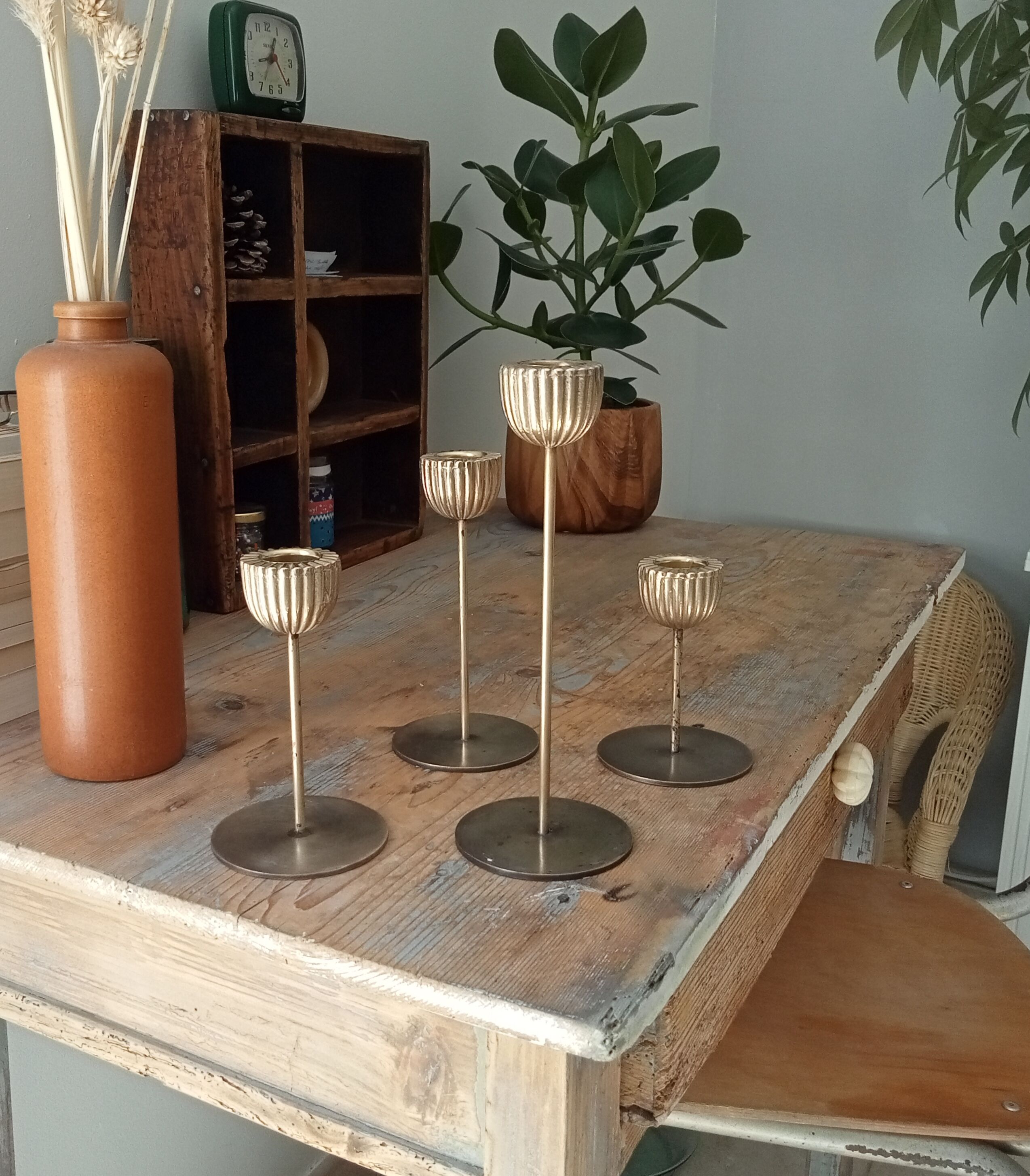 Series of Brass Tulip Candle holders 60s/70s