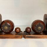 Pair of wooden ball bookends