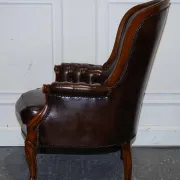 Victorian Chesterfield Leather Dyed Armchair and Ottoman Set