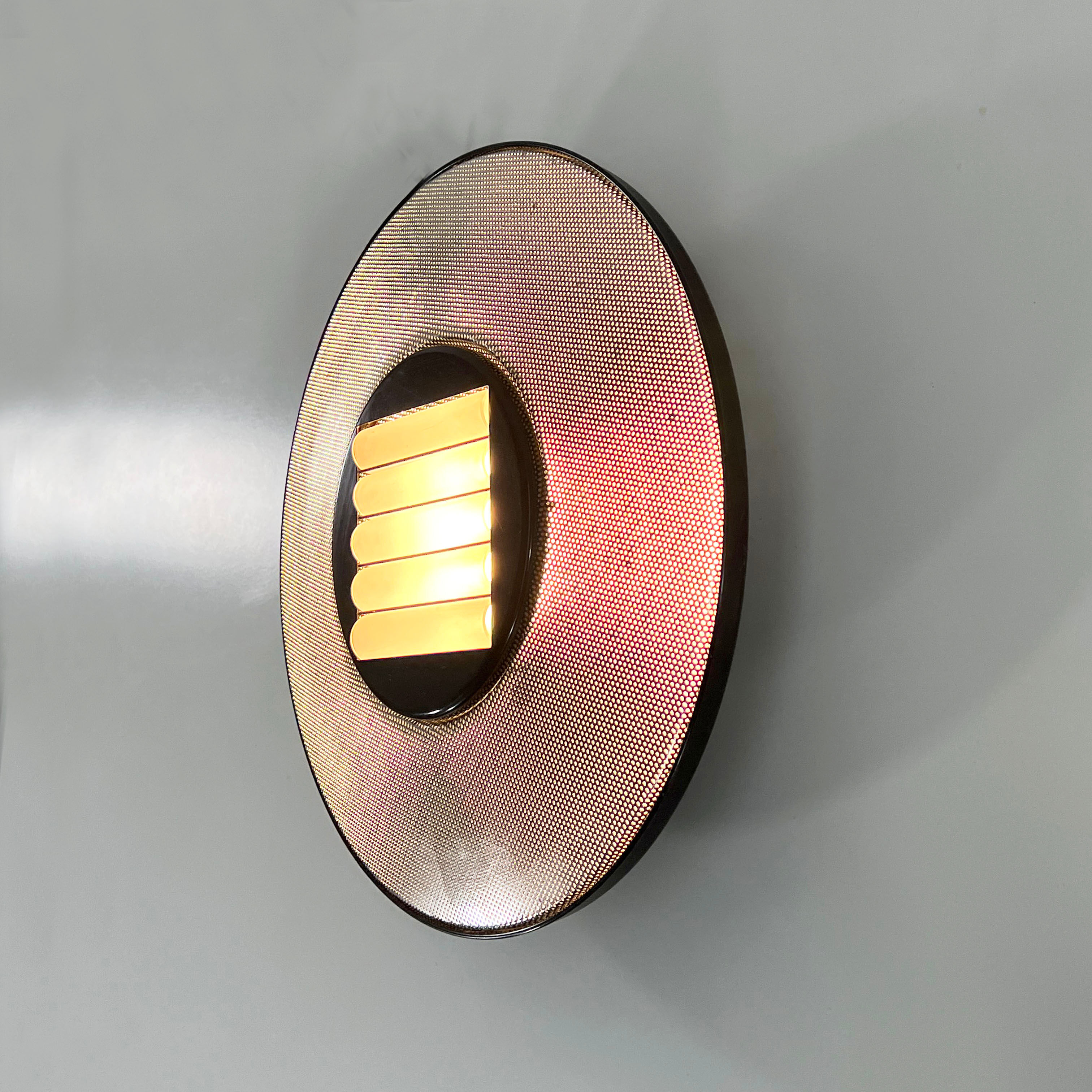 Postmodern wall lamp or ceiling lamp in metal and silver glass, 1980