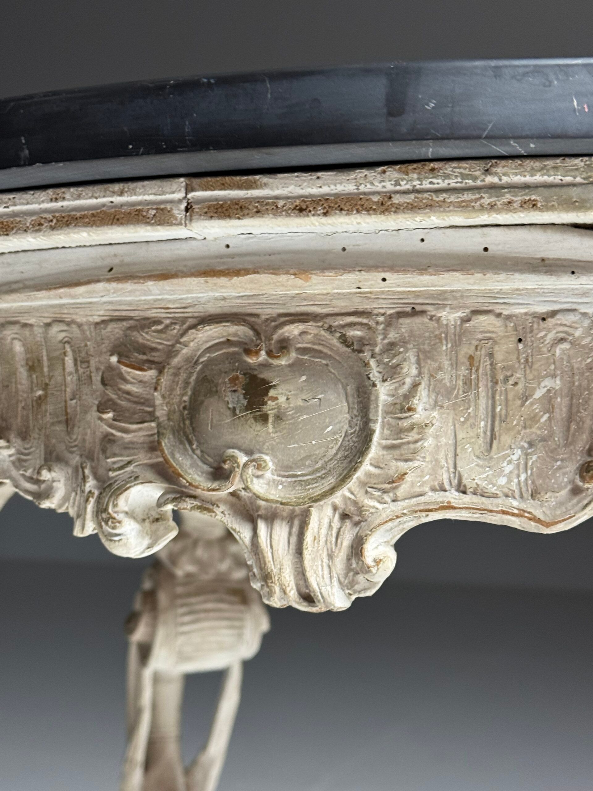 French side table hand-carved wood with marble top