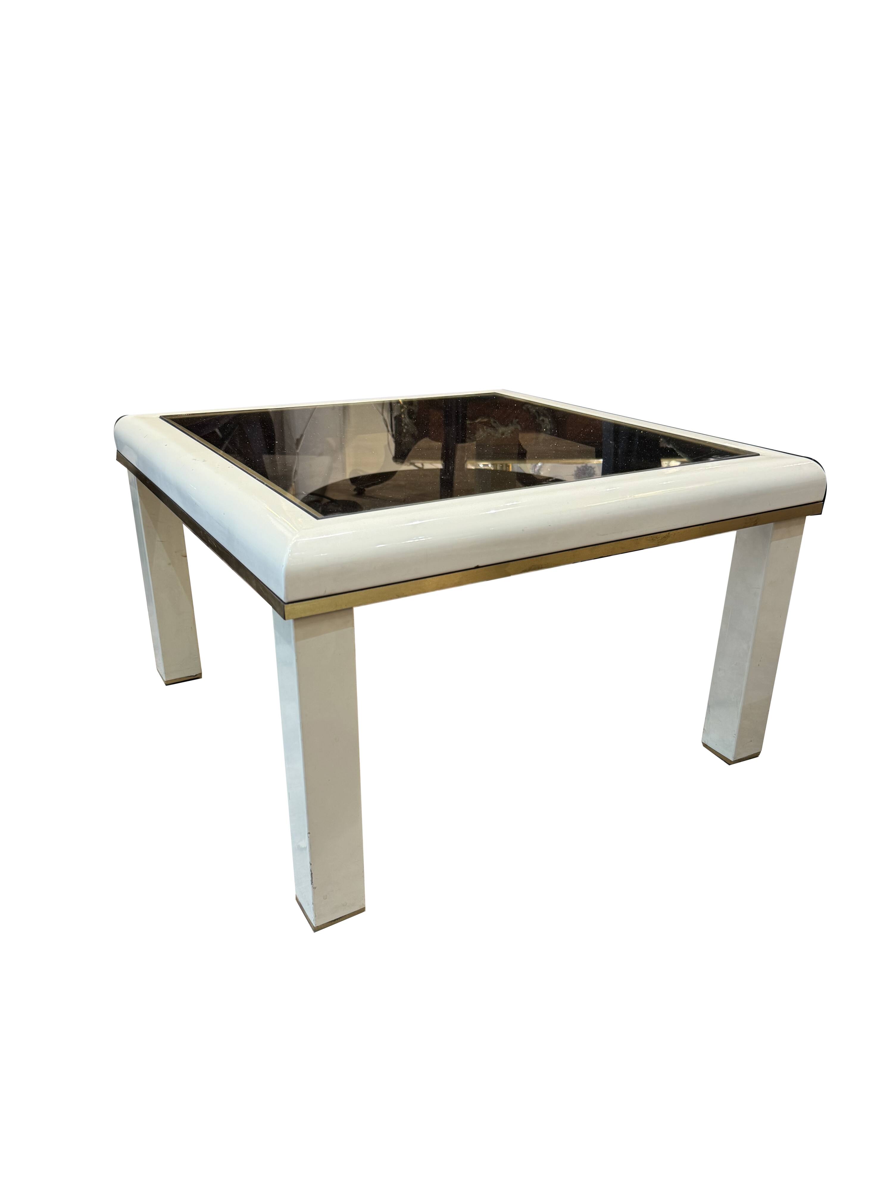 Lacquered metal pedestal table from the 70s