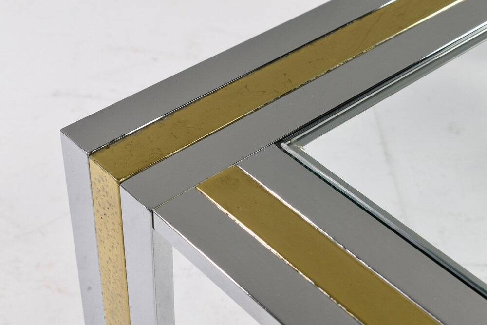 Square coffee table in brass, chrome and glass by Renato Zevi, Italy, 1970s