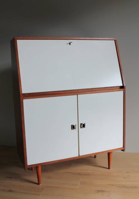 Teak and white formica secretary