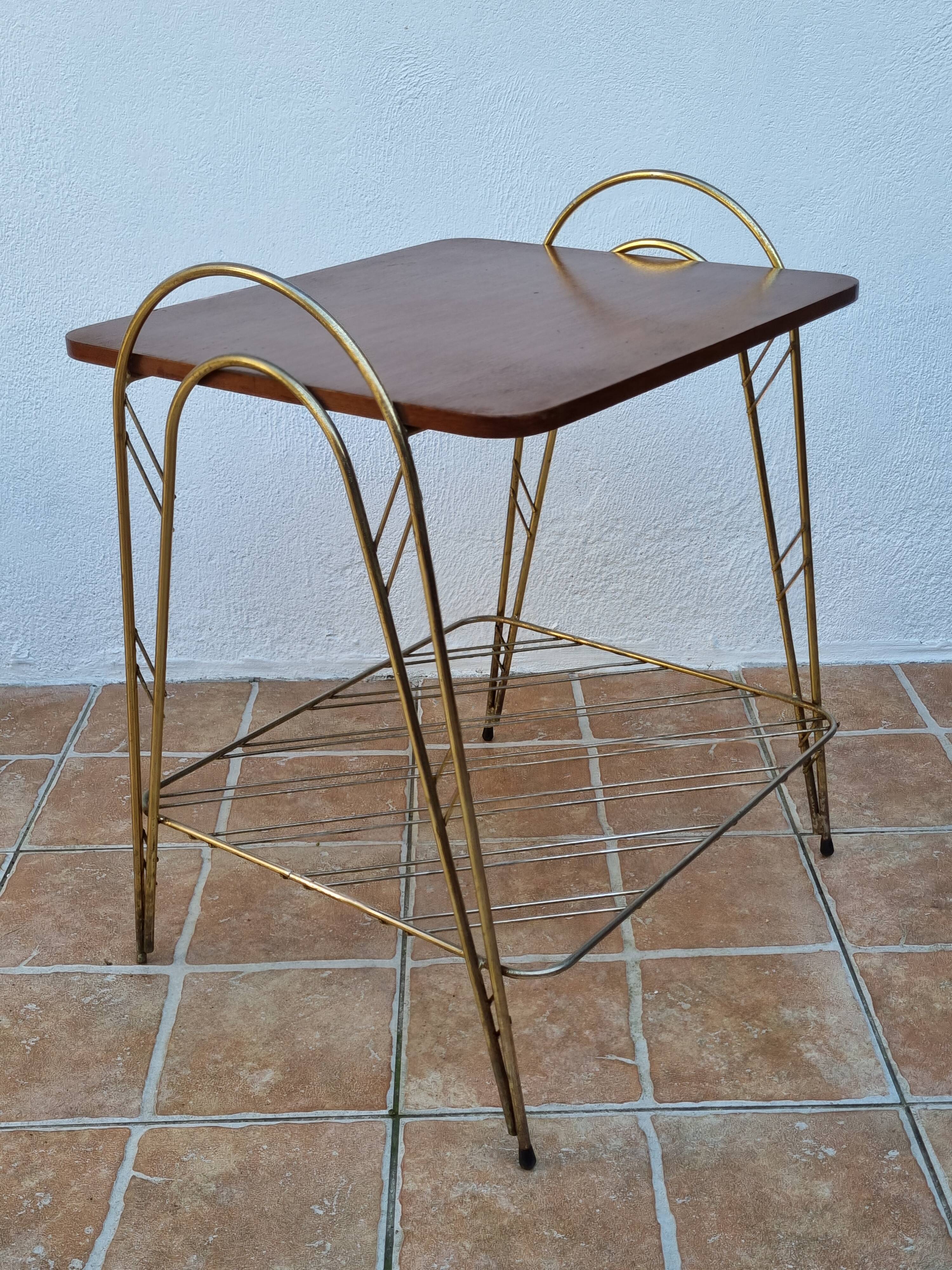 Side table, vintage "Eiffel" service with two metal and wood tops