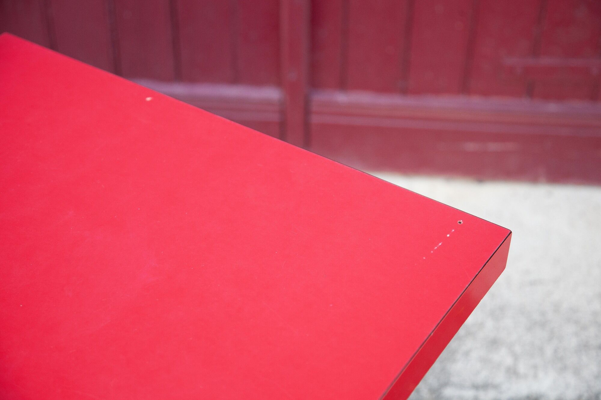 Vintage bistro table wooden table and red formica feet compass, kitchen, countryside
