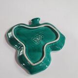 empty pocket cup leaf shape green ceramic slip, some chips on one edge