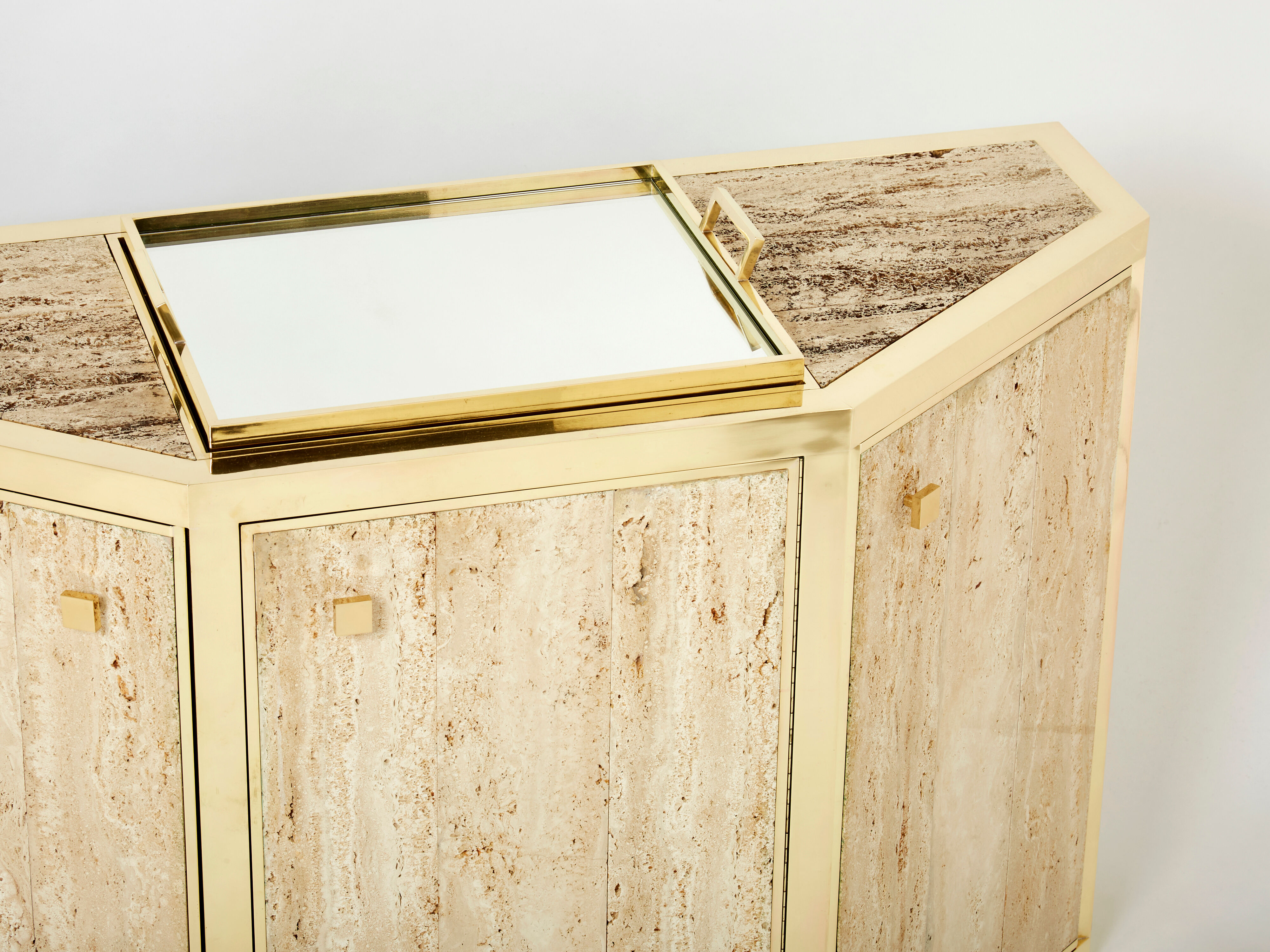 Pair of travertine brass cabinets by Alfredo Freda 1975