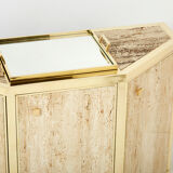 Pair of travertine brass cabinets by Alfredo Freda 1975