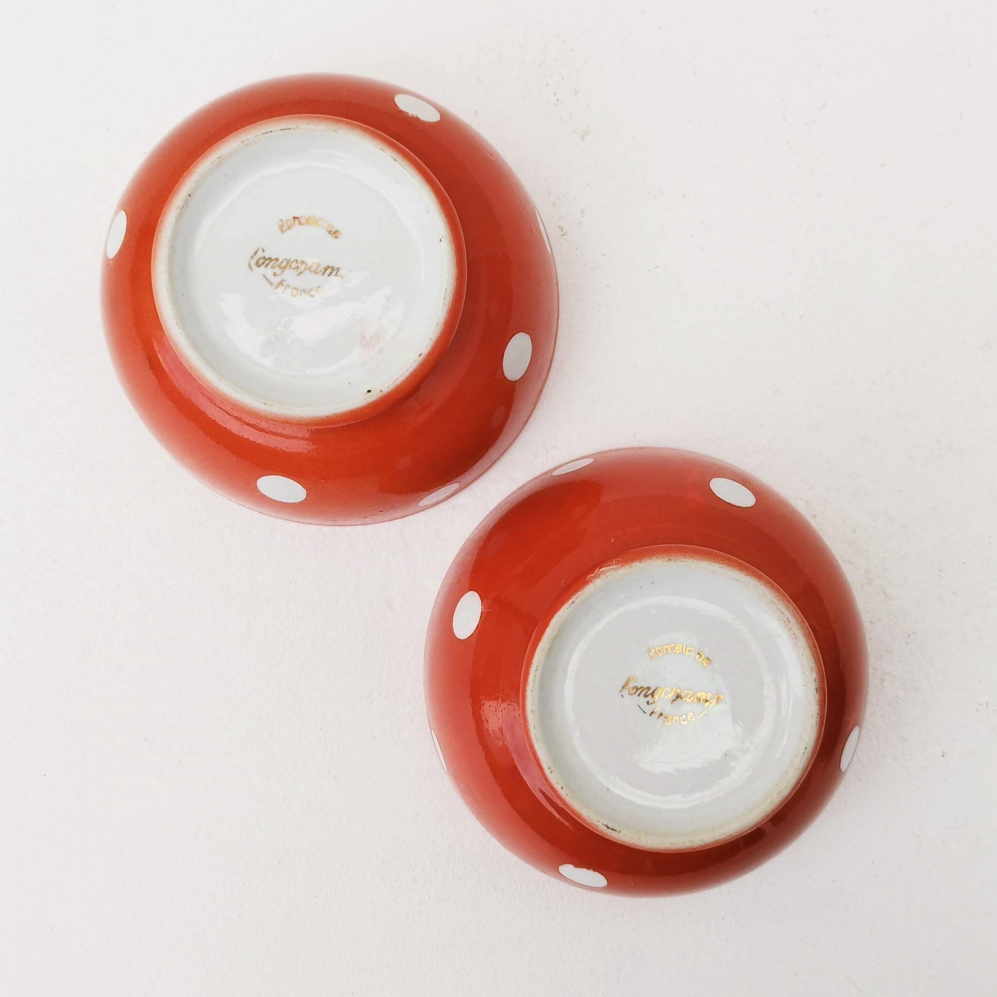 Vintage Longchamp Earthenware Polka Dot Bowls