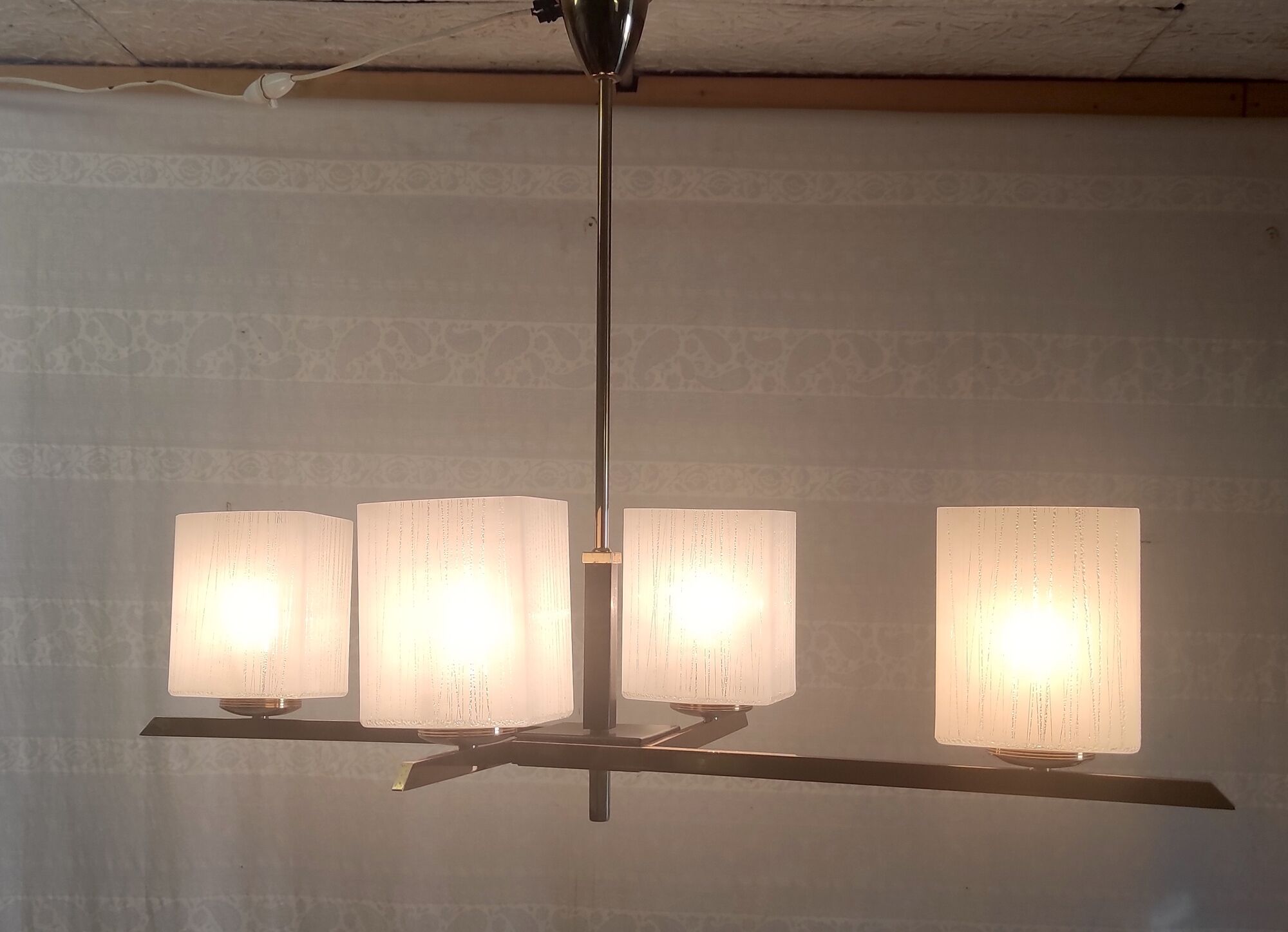 Chandelier in brass and lacquered metal 50s 60s
