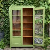 1930s khaki Parisian art deco glass cabinet