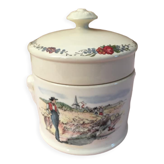 Sarreguemines Obernai earthenware foie gras pot by Henri Loux, Alsatian decor