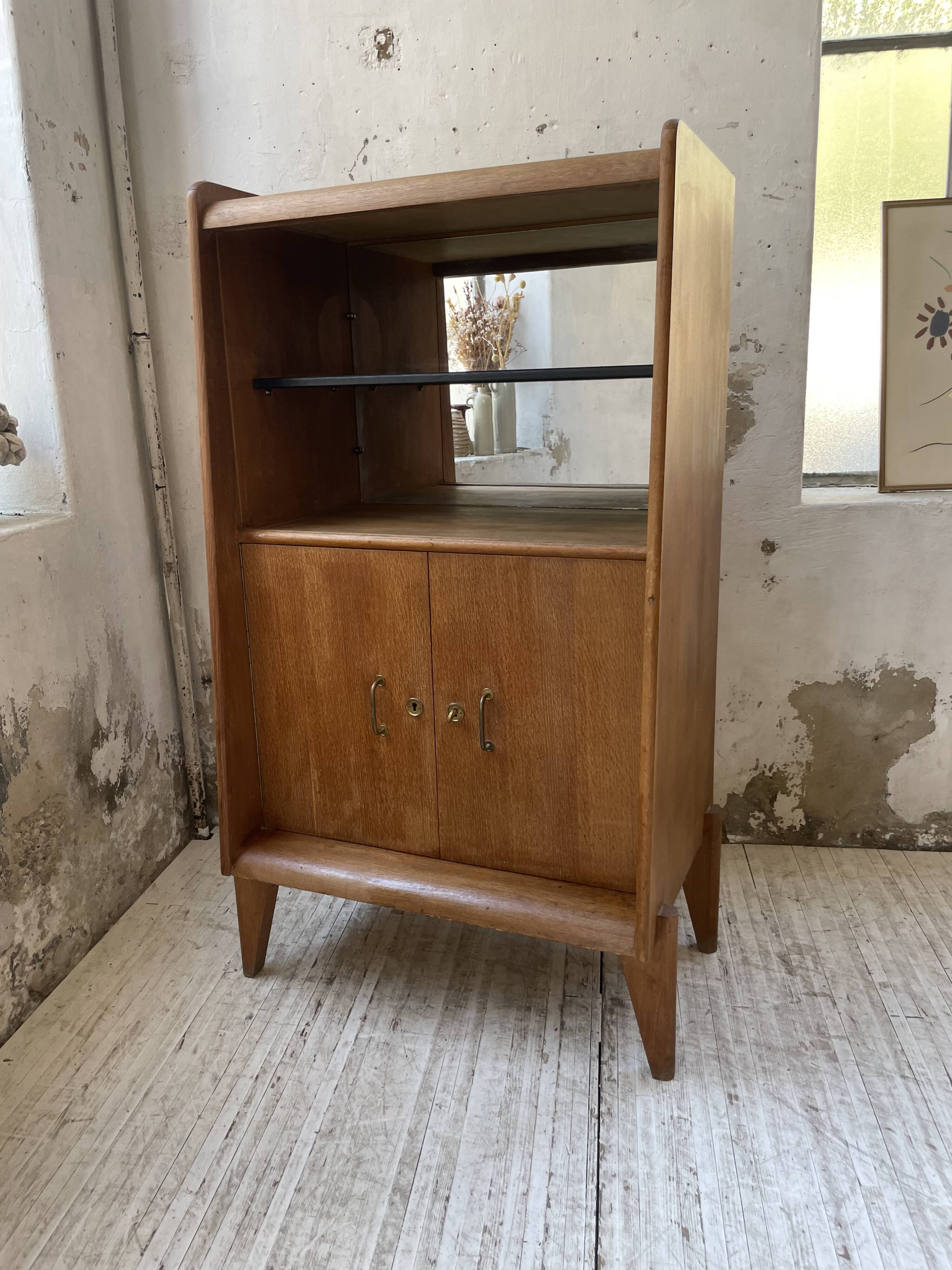 Meuble de rangement secrétaire chêne années 60