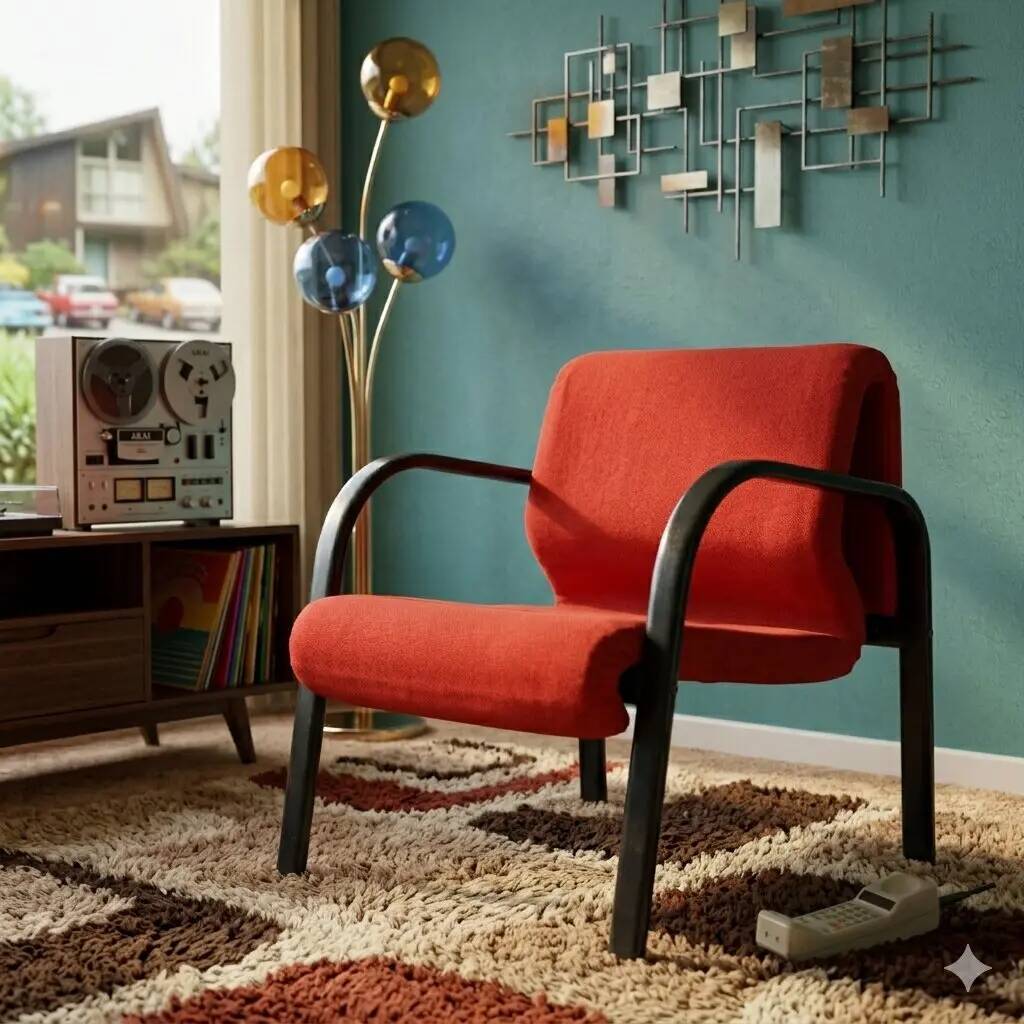 Vintage armchair from the 1980s in fabric and foam, Italy.
