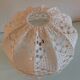 Bedside lamp glass foot and lampshade hook ecru / vintage 60s-70s