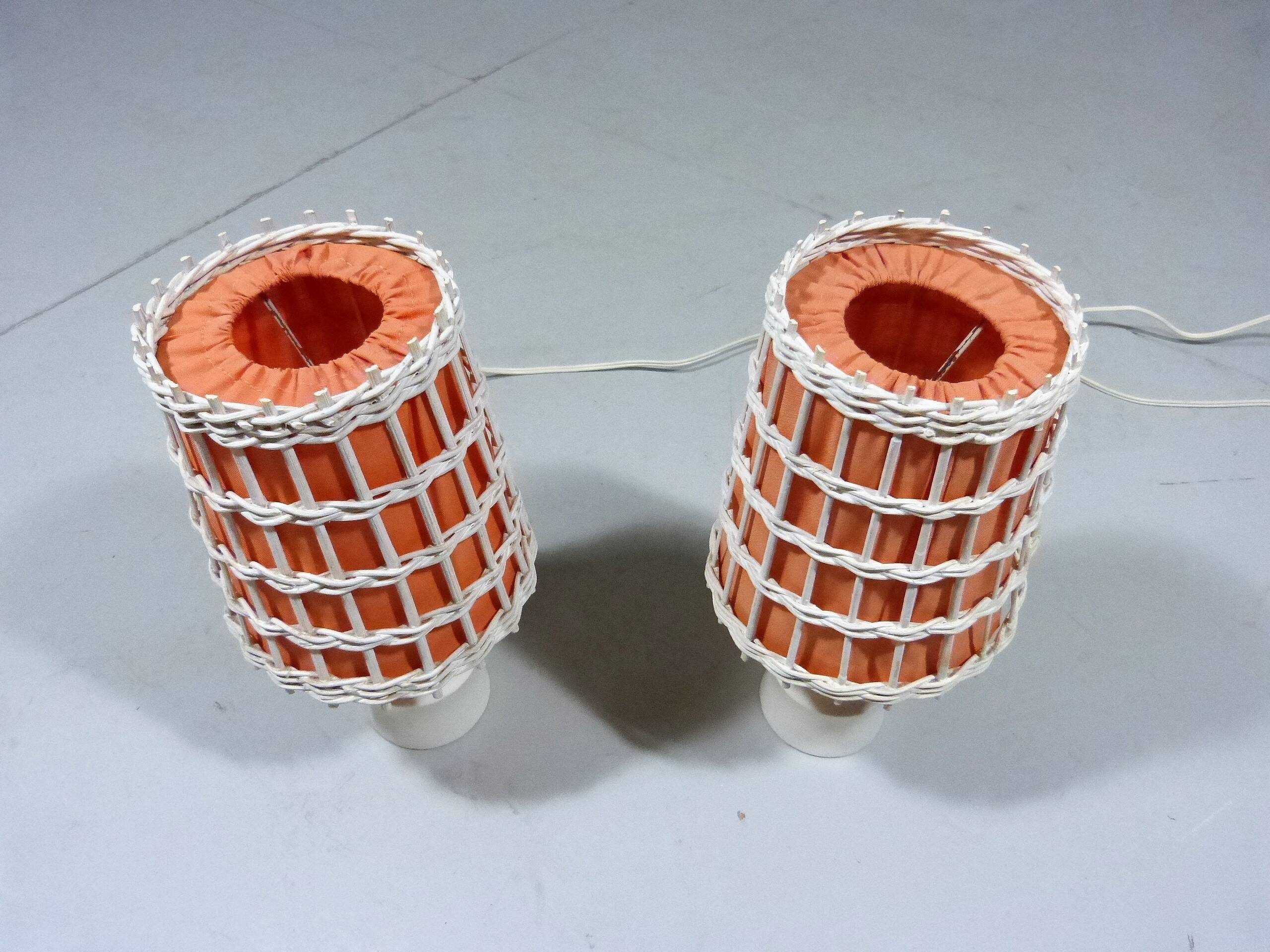 Lampes de chevet ou de table blanches et orange, années 1960