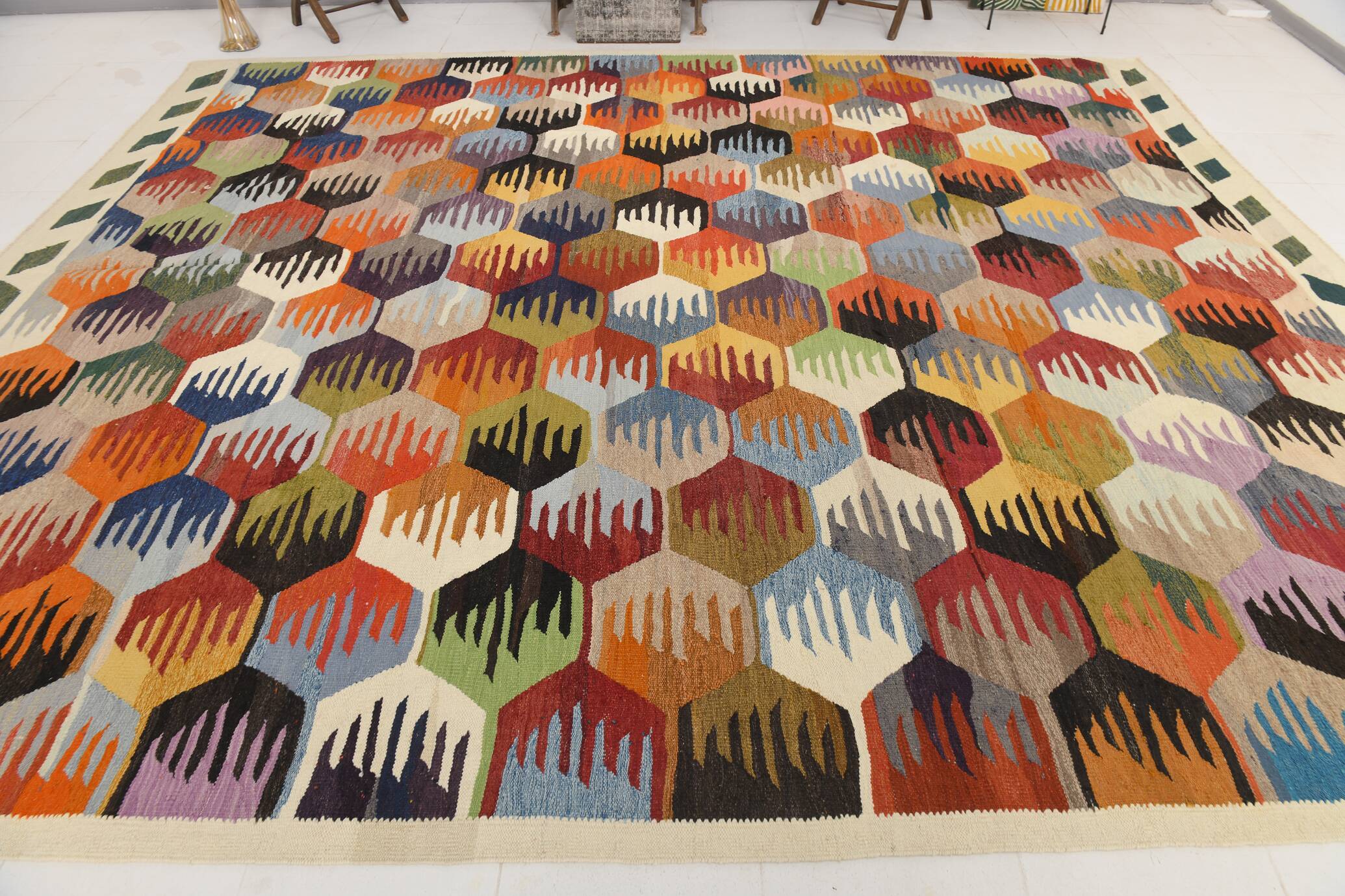 8x12 Kilim Rare Style Multicolor Designer Vintage Kilim Rug, 255x376 Cm