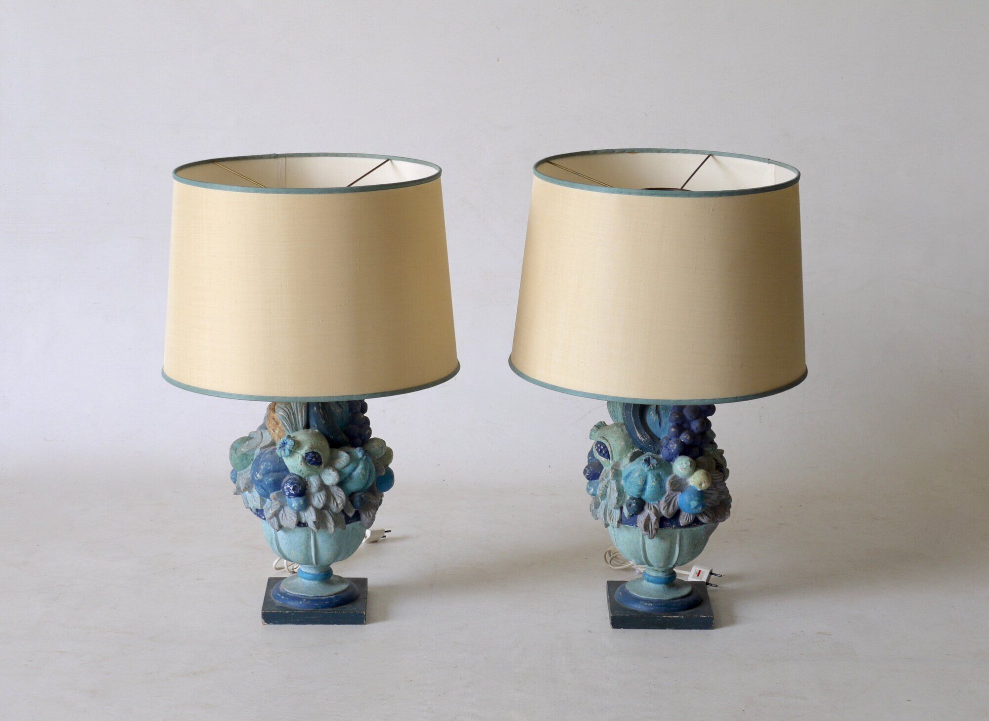 Italian carved wood & stucco table lamps, 1960s, set of 2