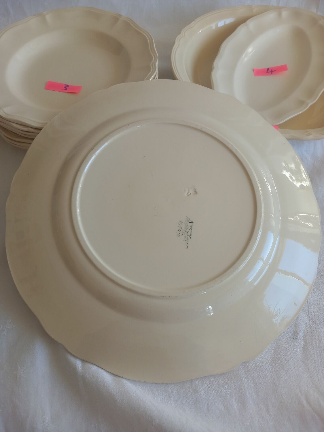 Old Sarreguemines Ivory Carved Service