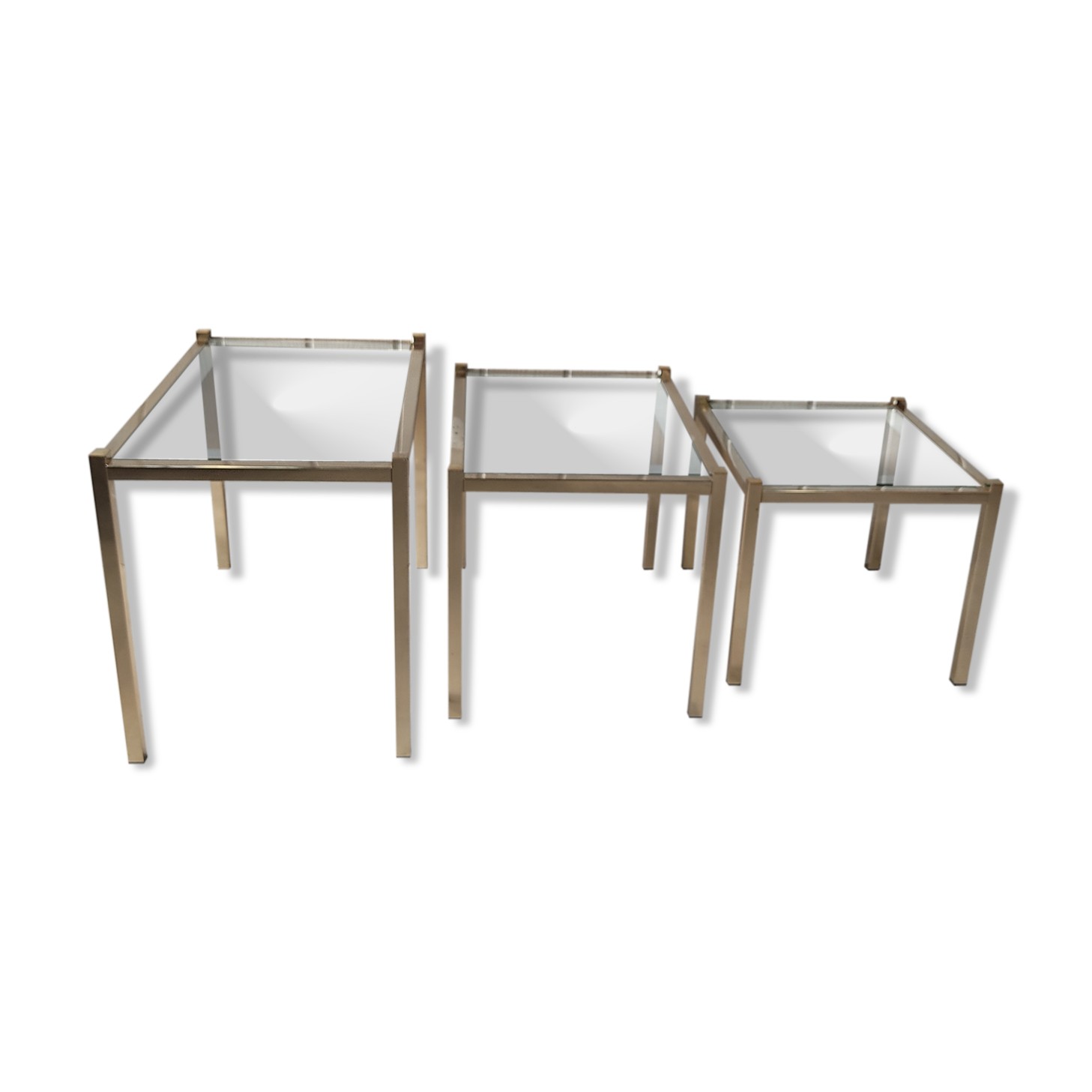 Vintage gilded metal side tables, glass and mirror