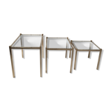 Vintage gilded metal side tables, glass and mirror