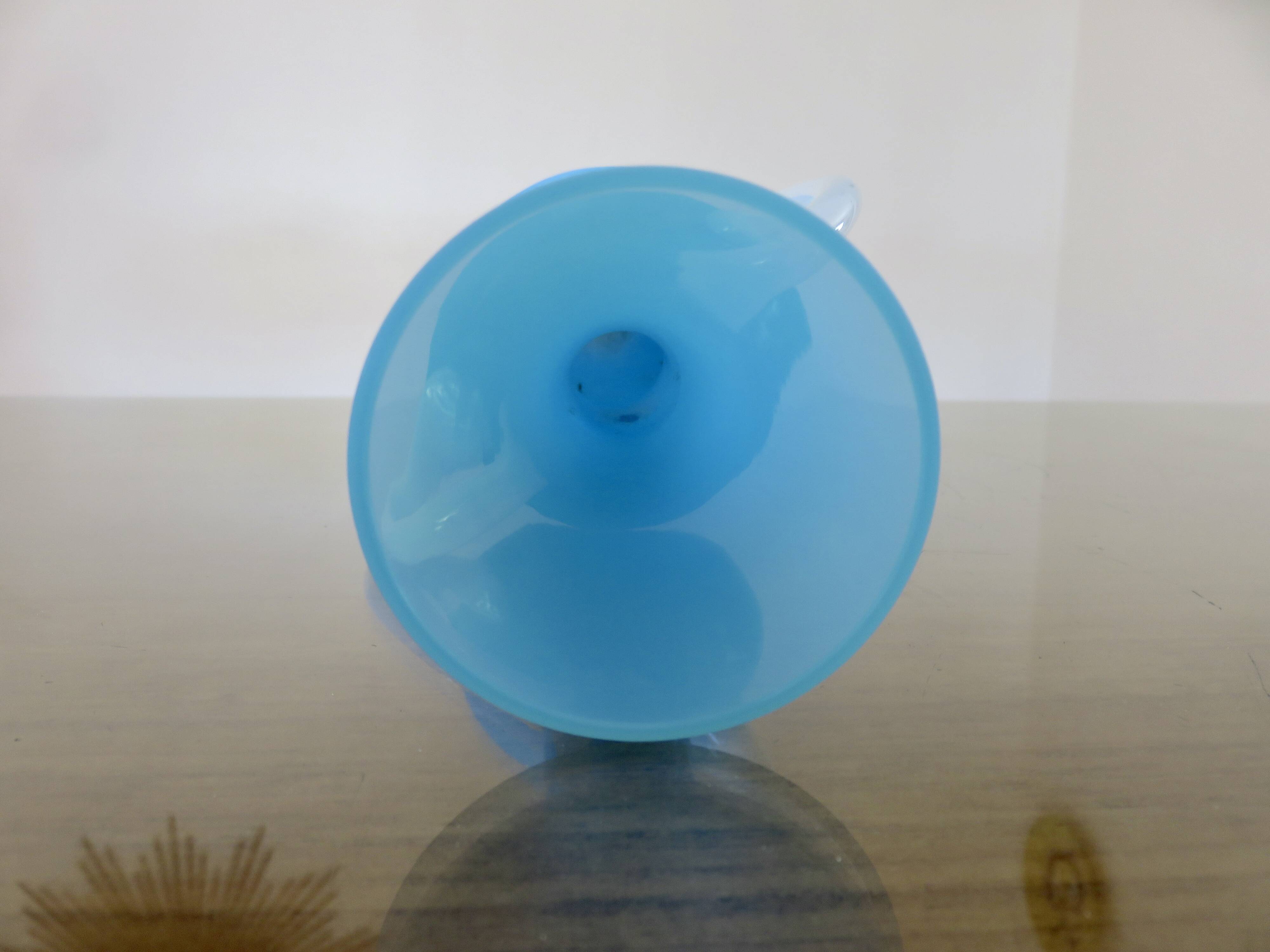 Blue opaline and opalescent glass soliflore vase, 1960s-70s.
