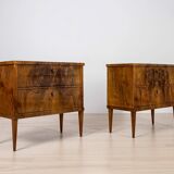 Elegant pair of Biedermeier style walnut commodes, Germany, French polish.