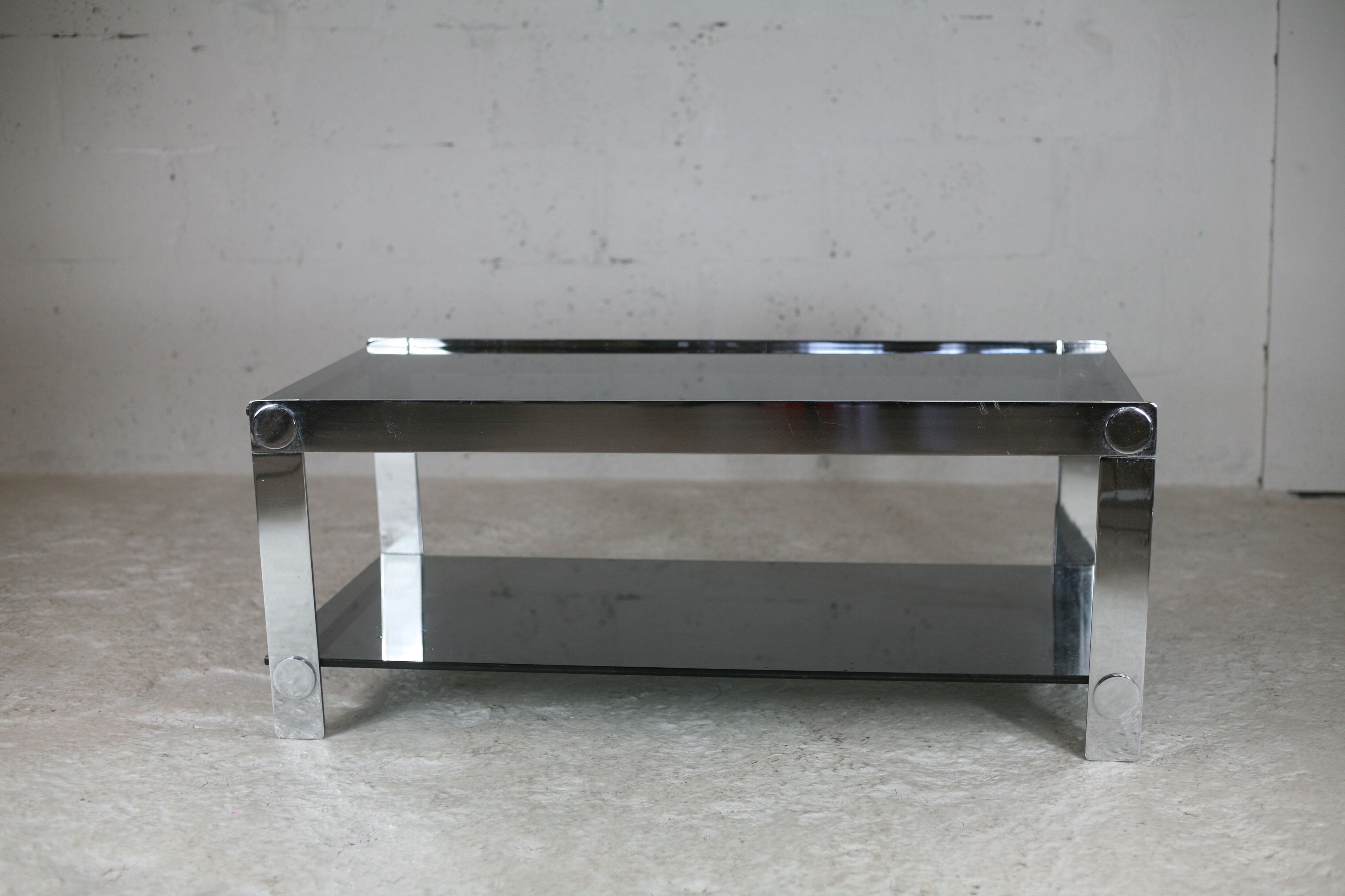 Coffee table steel and smoked glass, France, circa 1970