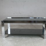 Coffee table steel and smoked glass, France, circa 1970