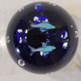Sulphide / Paperweight THE DOLPHINS with blue background nº2