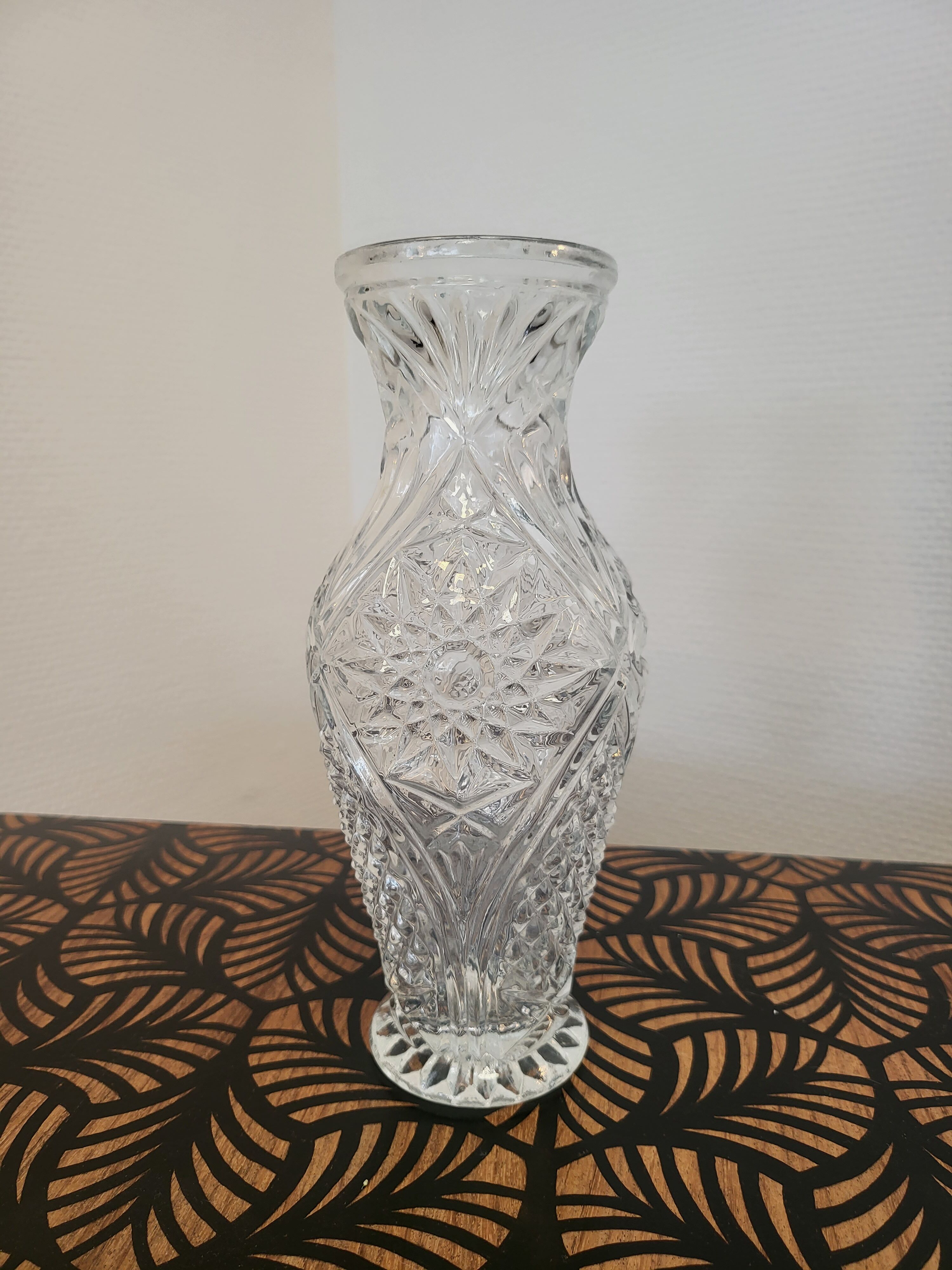 Vintage chiseled transparent glass vase