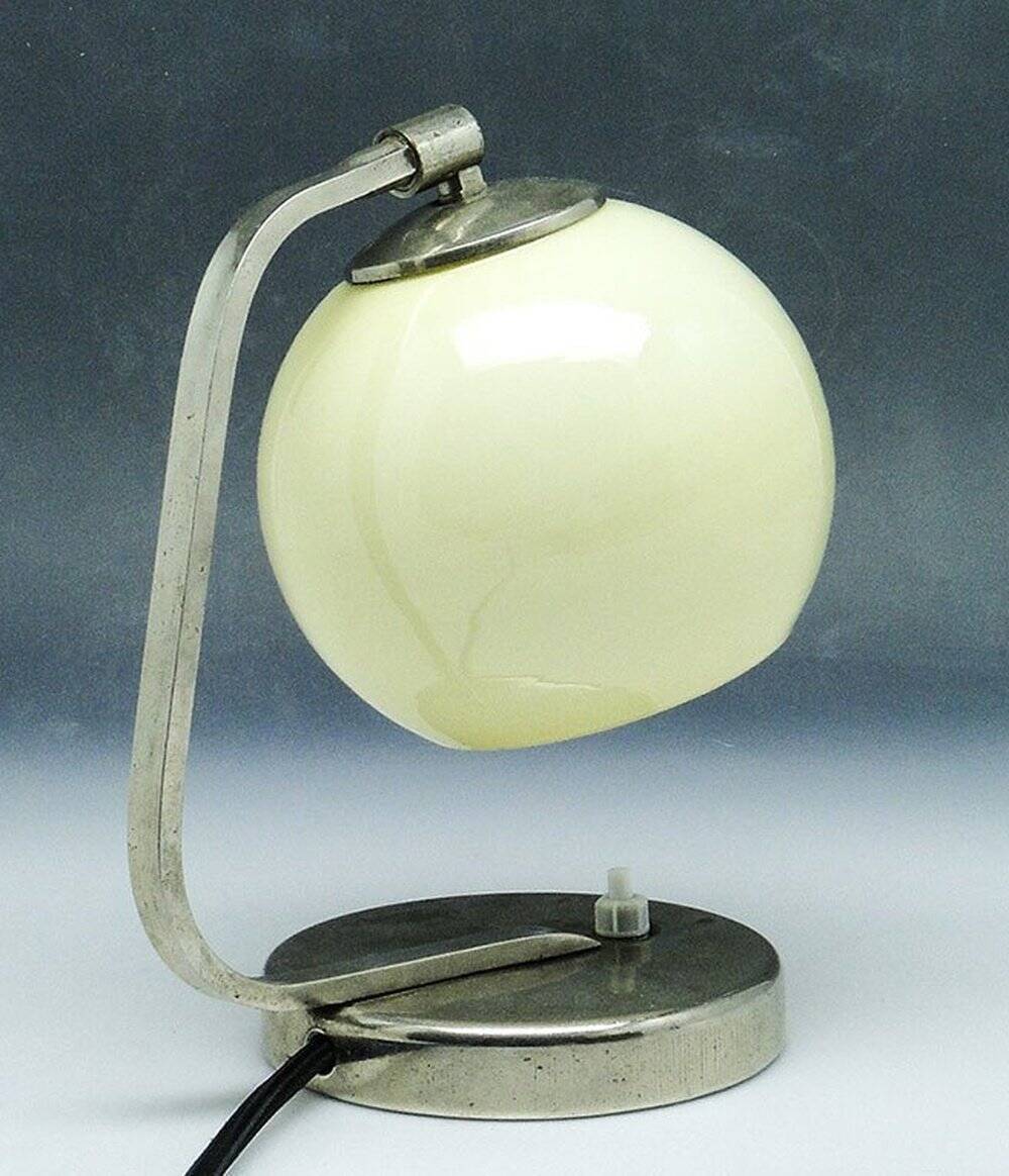 Mid-century glass and metal bedside lamp, 1950s