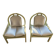 Pair of Argos armchairs by Baumann in green and silver leather.