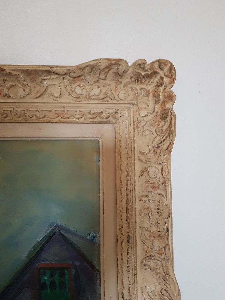 Old oil on canvas painting framed houses