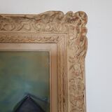 Old oil on canvas painting framed houses