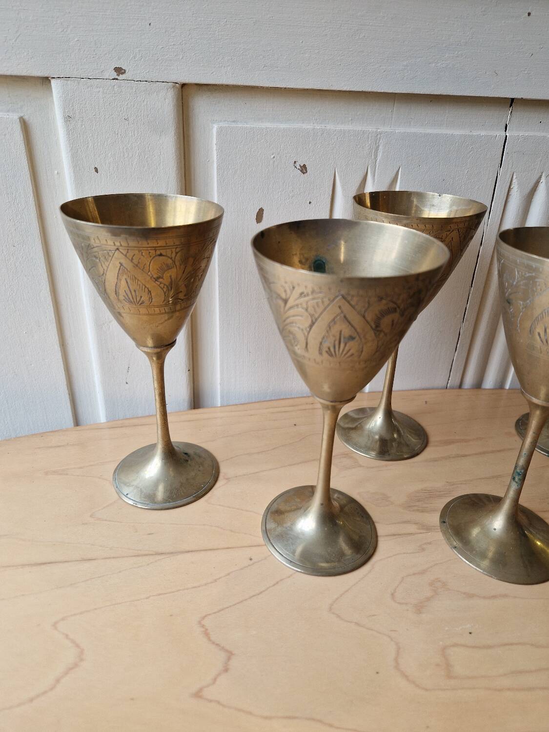 Lot 5 Calisse Verre En Laiton
