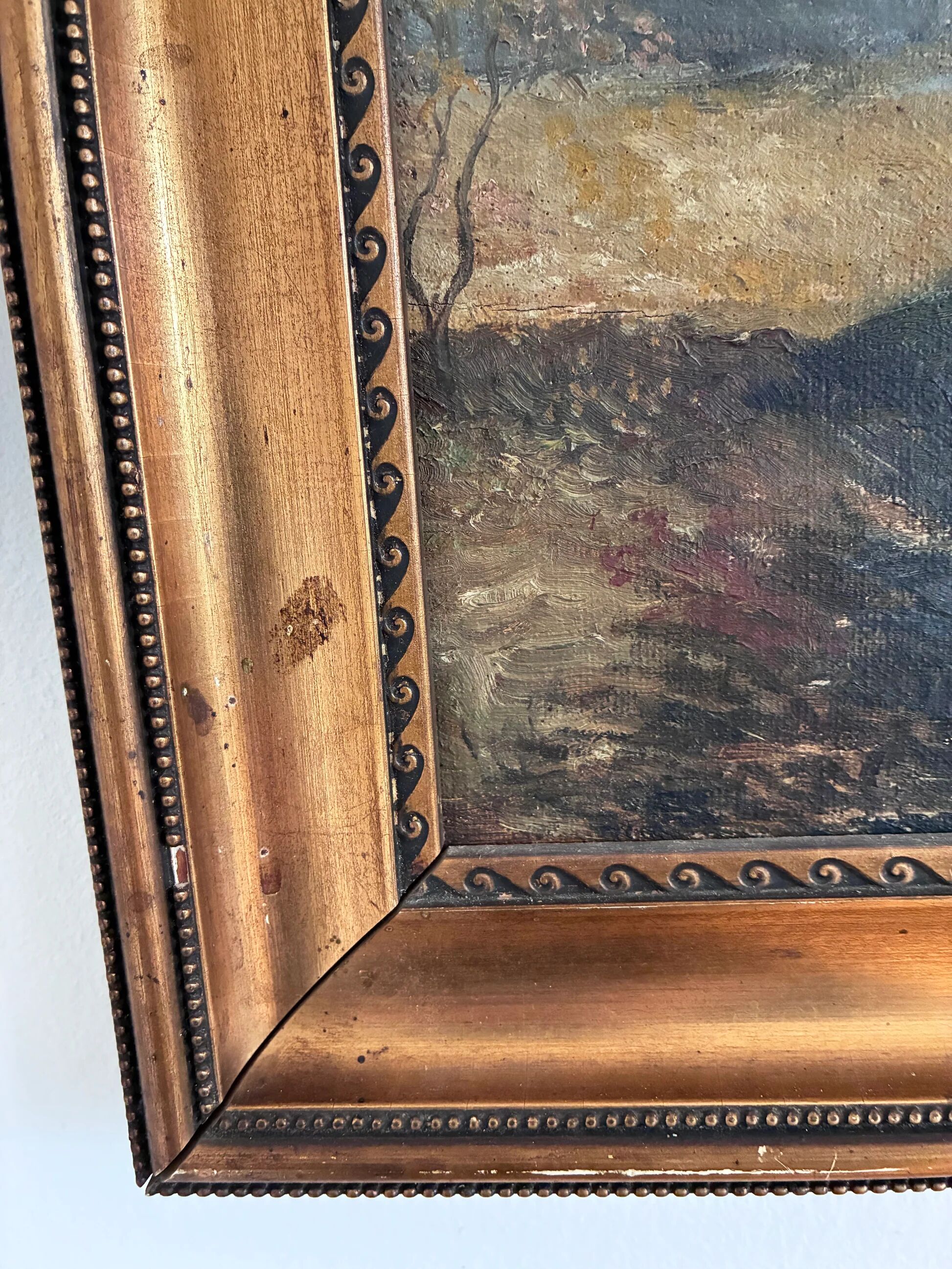 Antique original forest landscape oil painting c. 1910