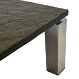 Vintage Square coffee table with slat stone top and chromed steel base - 1960s