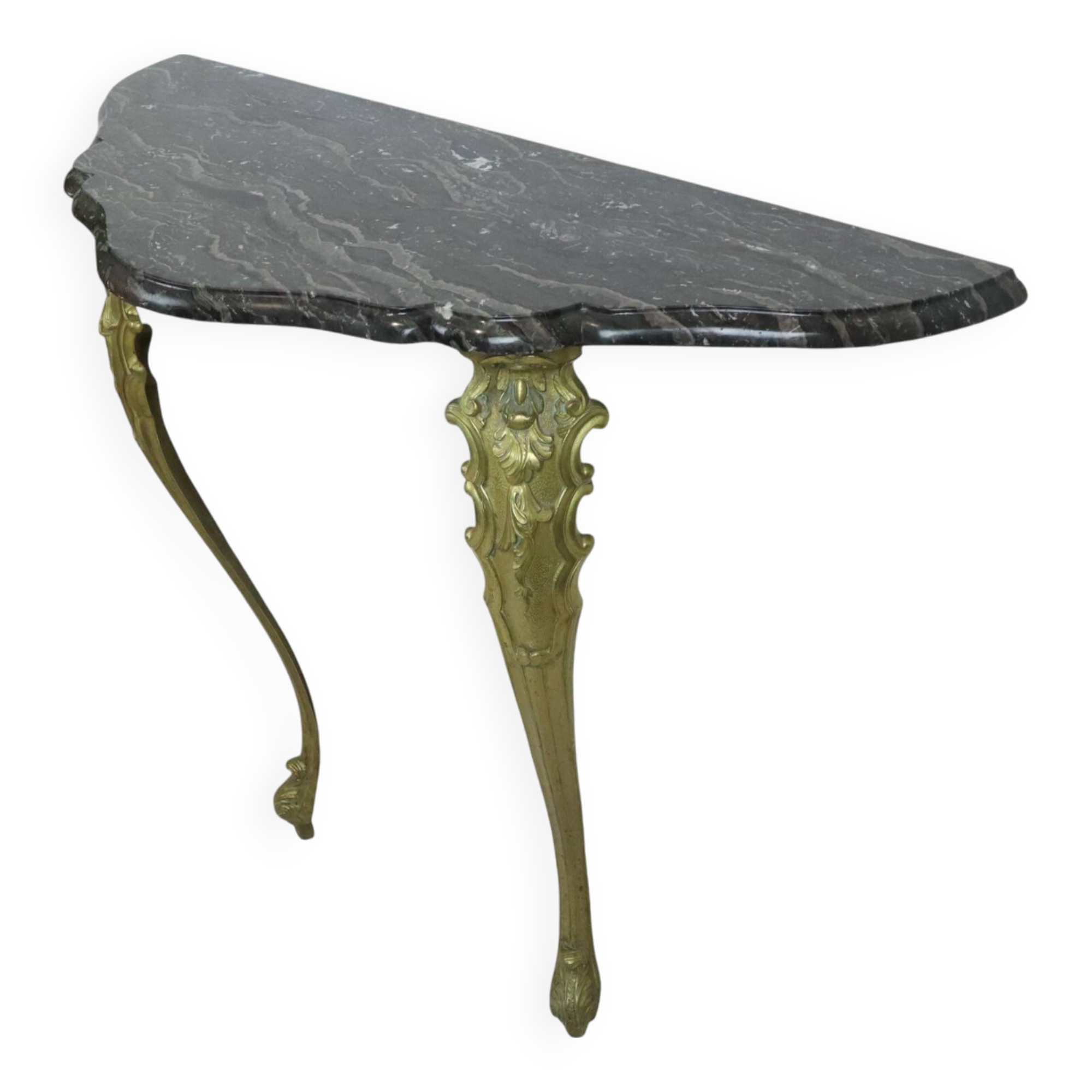 French Marble Console Ornate Brass Legs Baroque Style