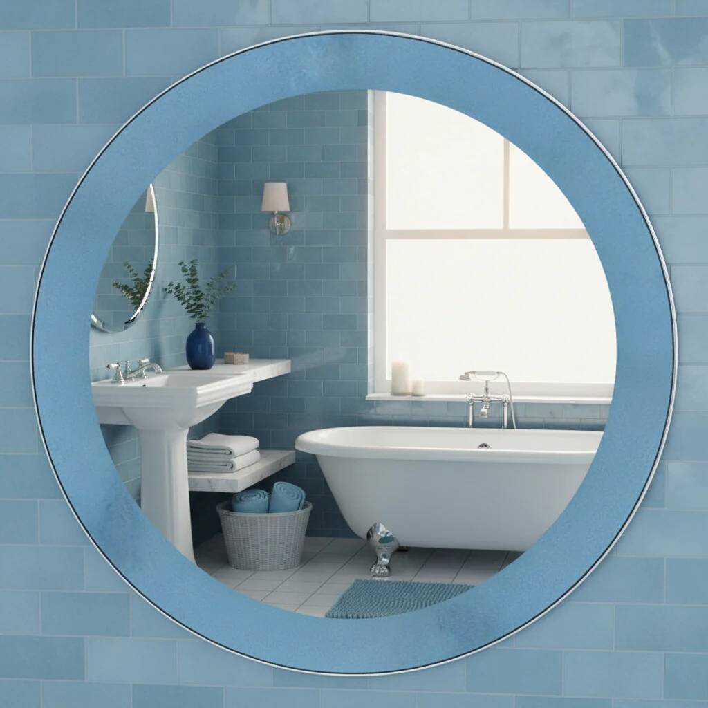 Blue glass wall mirror, Italian, circa 1960s-1970s.