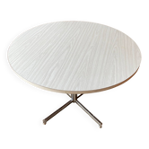 Round kitchen or dining room table in gray veined laminate vintage chrome foot an70