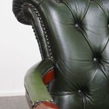 Timeless English style green cowhide chesterfield office chair on casters