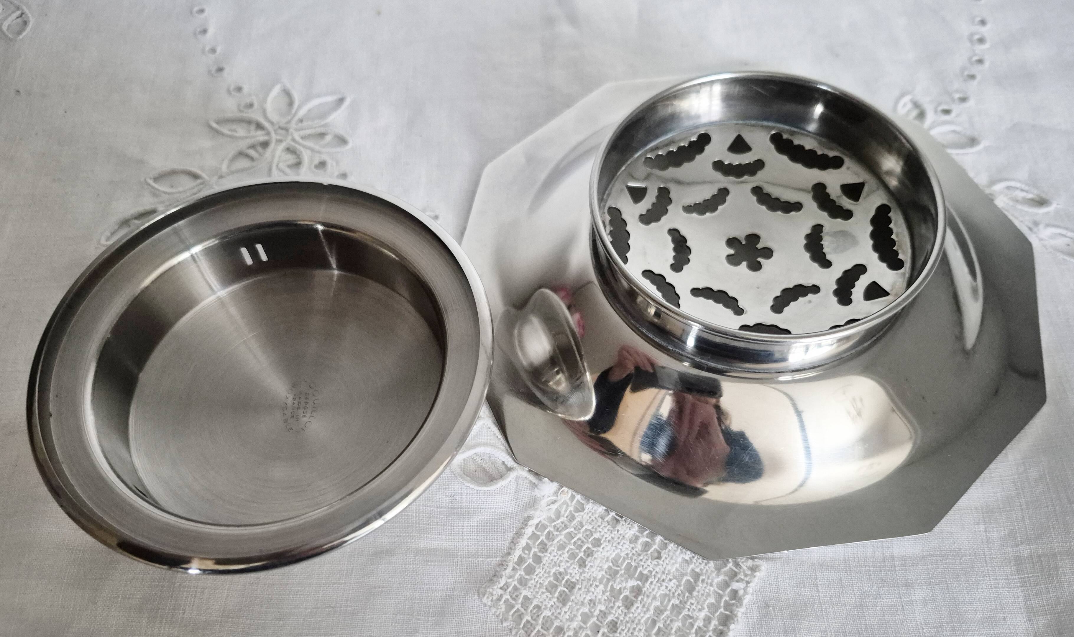 Vintage Coquillor butter dish in stainless steel