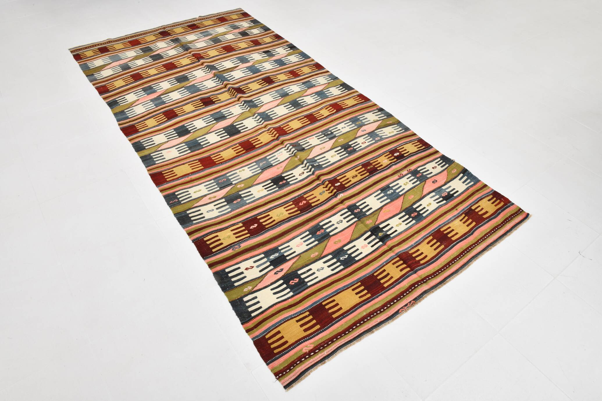 Tapis kilim turc Orientel 4x9, style géométrique, 132x280 cm