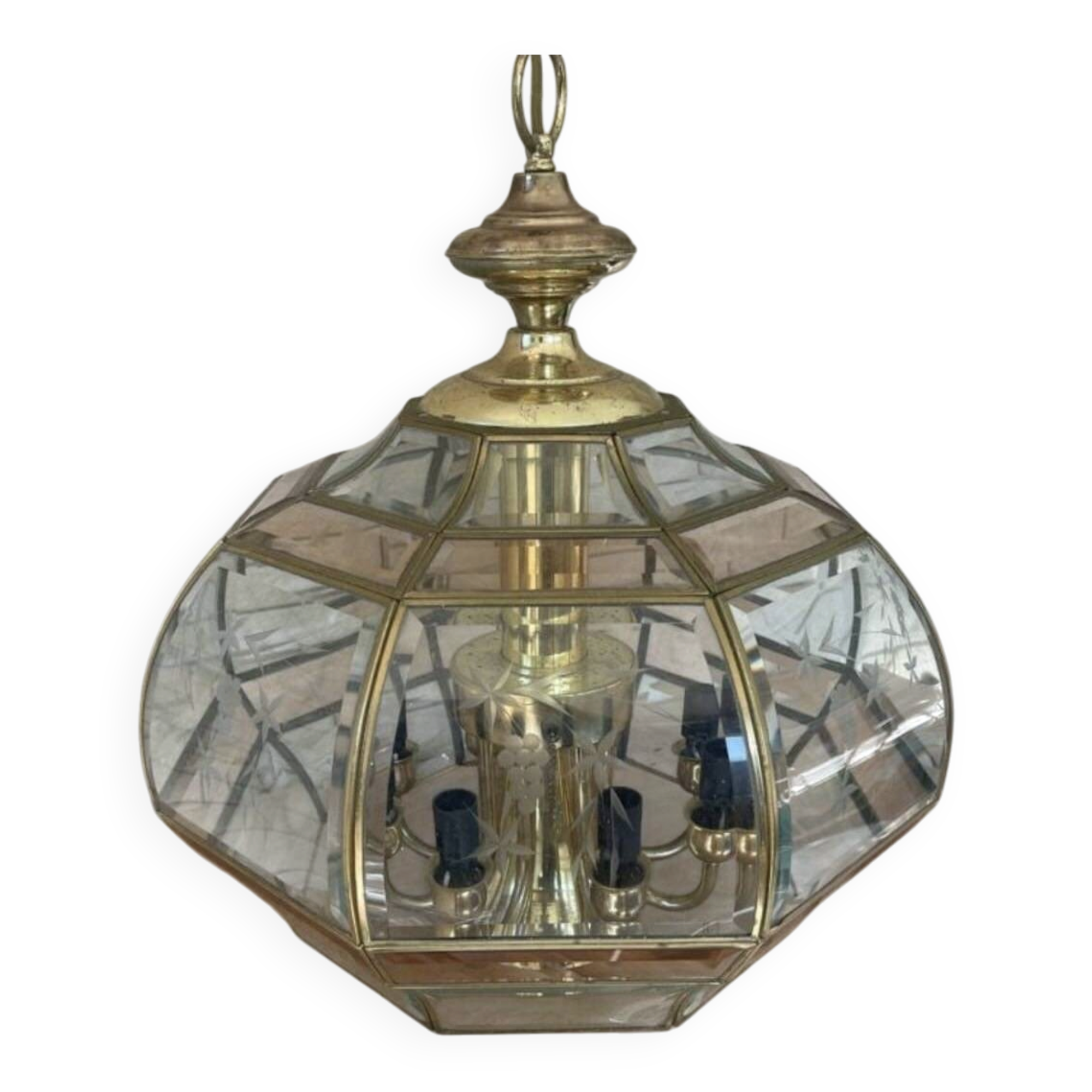 Eight-branch chandelier made of bevelled glass from the 1940s.