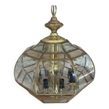 Eight-branch chandelier made of bevelled glass from the 1940s.