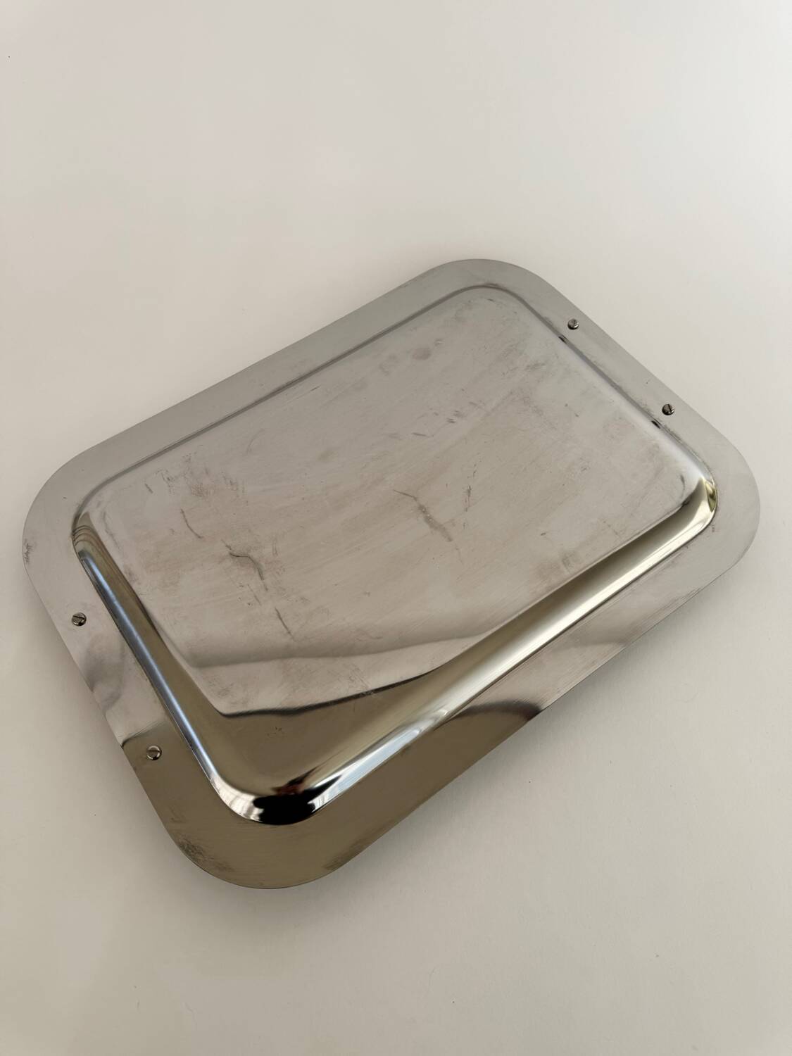 Vintage Stainless Steel Serving Tray With Gold Colored Handles