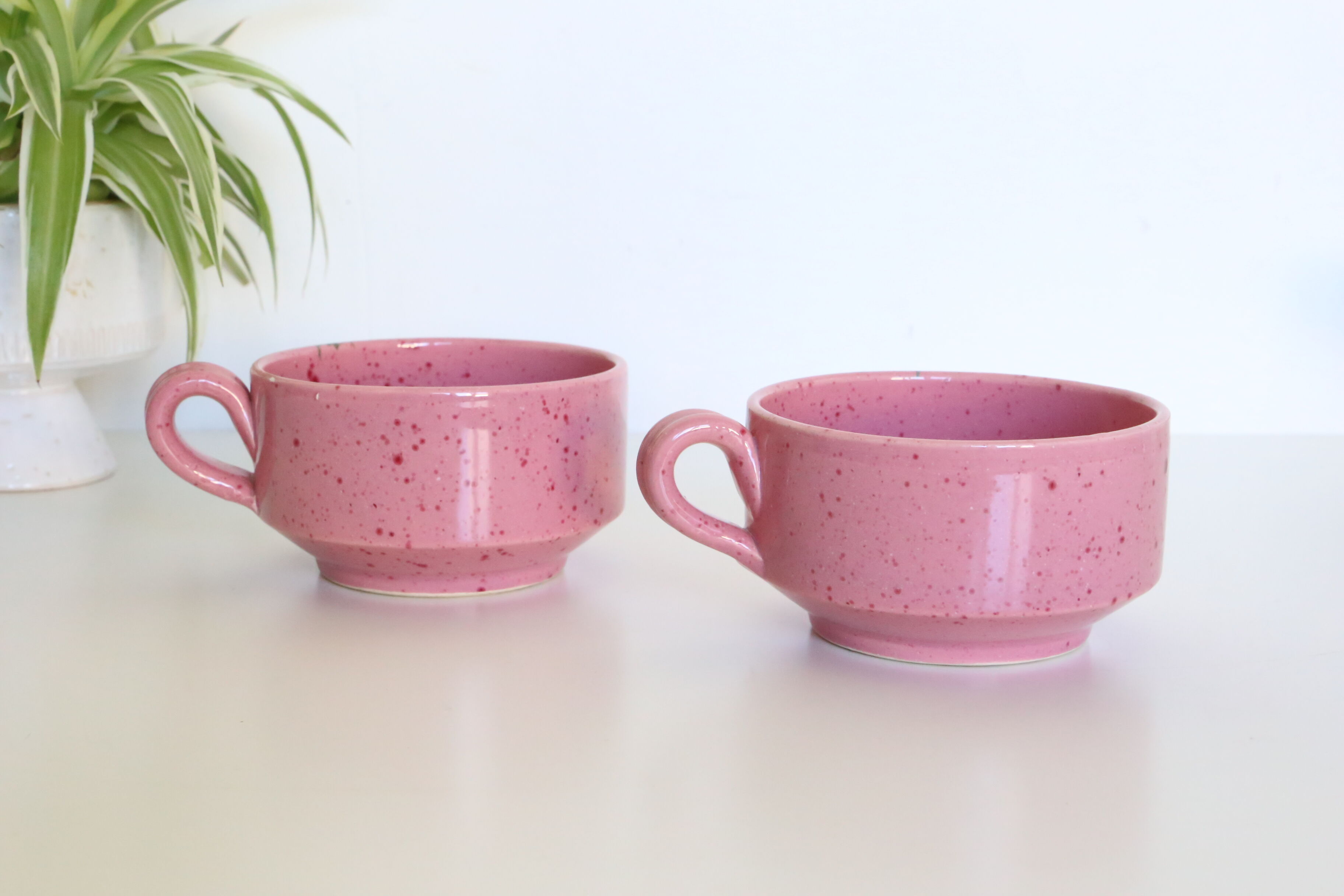 Duo de bols à anses en grès, vintage, 1960